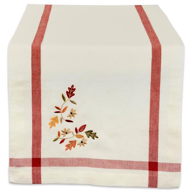 Design Imports CAMZ37819 14 x 108 in. Natural Embroidered Fall Leaves Bordered Table Runner