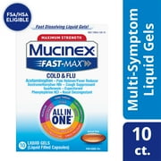 Mucinex All in One Fast Max, Cold and Flu Medicine, 10 Liquid Gels