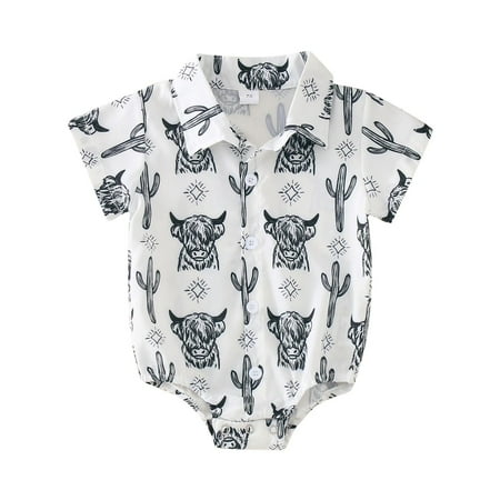 

Toddler Boys Bodysuits Cowhead Printed Short Sleeve Cow Printed Daily Kids Children Clothes Cartoon Trendy Soft Cute Outwear Streetwear Spring Summer Rompers Jumpsuits