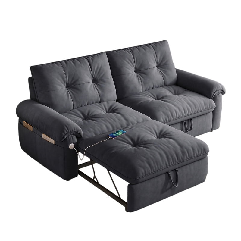 77.2" Convertible Sofa Bed, 2-in-1 Full Size Sleeper Sofa, Plush Upholstered Loveseat with USB Charging Ports & Side Pockets, Steel Frame Pull-Out Couch for Living Room, Bedroom, Apartment