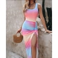 thumbnail image 3 of ZOELNIC Women Ruched Bodycon Dress Side Slit Drawstring Tank Dresses Ribbed Summer Long Dress, L, 3 of 6