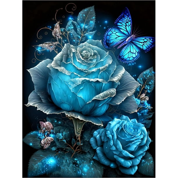 5D Diamond Painting Kits for Adults, Blue Flower Diamond Art Kits, DIY Full Drill Crystal Gem
