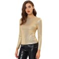 thumbnail image 1 of Camisa de mujer Allegra K de manga larga brillante metálico dorado brillante XL, 1 of 5