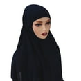 thumbnail image 2 of Ljudmp Chiffon Instant Hijab for Women Muslim Headband Shawl Long Scarfs Wrap Full Cover Lightweight Islamic Head Wrap Neck Coverings Daily Prayer Black, 2 of 3