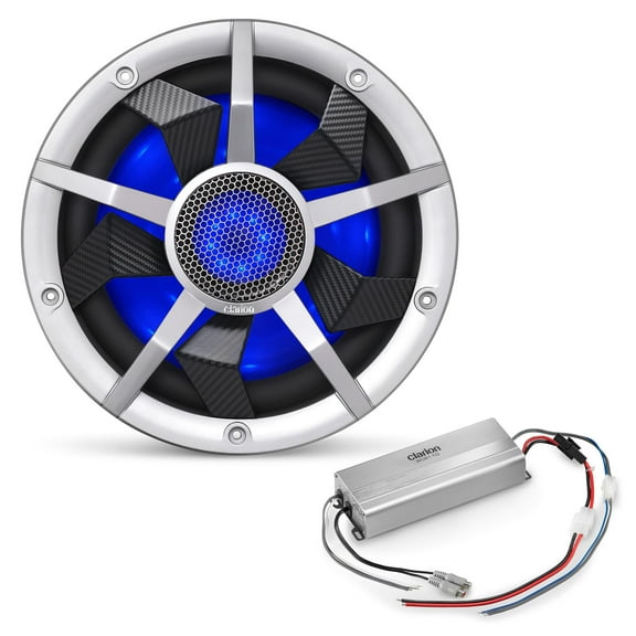 Clarion Marine Subwoofer Amplifier Bundle - 10" CM2513WL LED Sub Woofer and XC2110 Amplifier