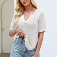 thumbnail image 2 of Zwiiyzr Women's T-Shirt Loose Solid Color V-Neck Short Sleeved Blouse White (L), 2 of 6