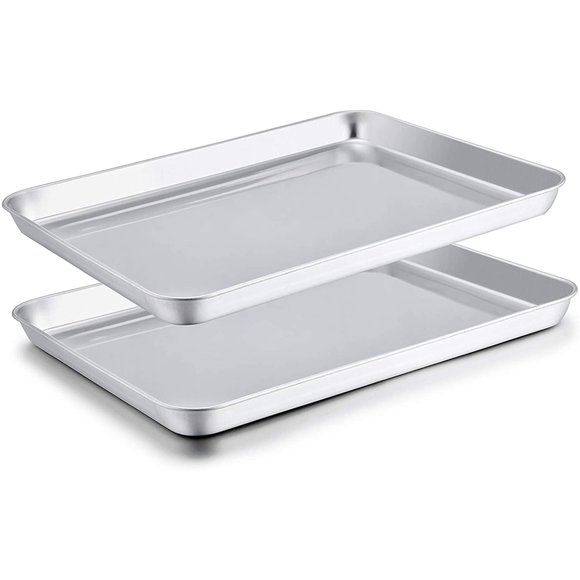 Baking Sheet Set of 2, Baking Pans Tray Cookie Sheet Stainless Steel, Non Toxic & Healthy, Mirror Finish & Rust Free, Easy Clean & Dishwasher Safe