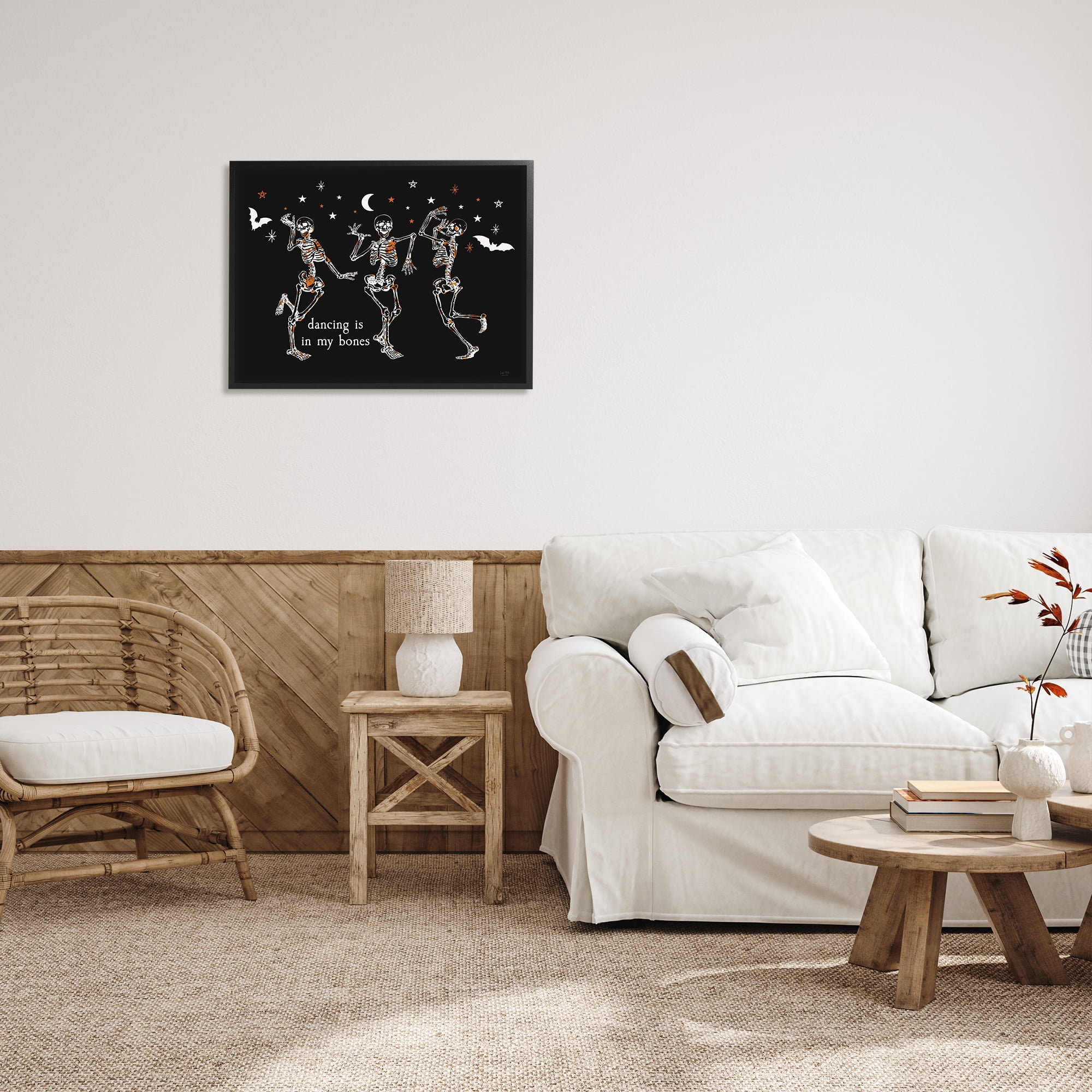 Stupell Industries Dancing In My Bones Skeletons Holiday Painting Black Framed Art Print Wall Art, 30 x 24