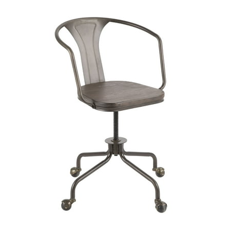Oregon Industrial Task Chair in Antique Metal and Espresso Wood-Pressed Grain Bamboo by LumiSource