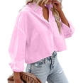 thumbnail image 2 of XIAONU Women's Batwing Sleeve Crop Blouse Loose Long Sleeve Point Collar Pullover Top Smooth Stylish Street Blouses, 2 of 9