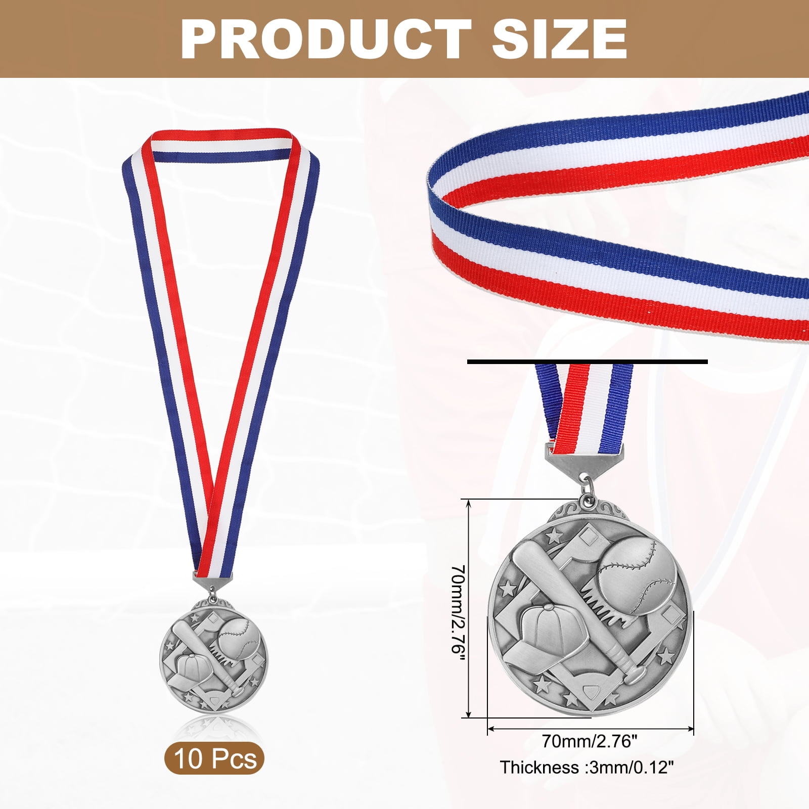 Uxcell Baseball Games Cap Award Medals with Ribbons, Winner Medals Prizes for Competitions Sports Party Silver