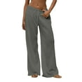 thumbnail image 2 of Women's Wide Leg Lounge Pants Elastic Waist Drawstring Casual Loose Trousers with Pockets, 2 of 7