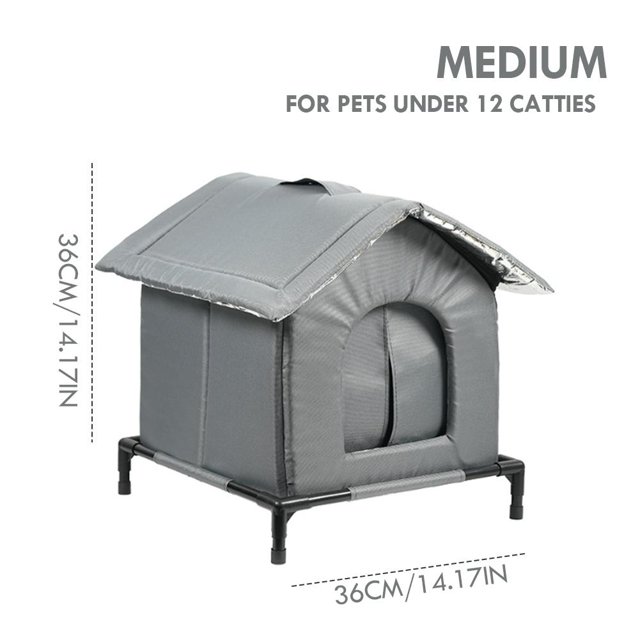 Pet Cat Bed with Insulation - Waterproof Oxford Cloth, Raised Base, Windproof and Rainproof, for Indoor Outdoor Use, Multiple Sizes