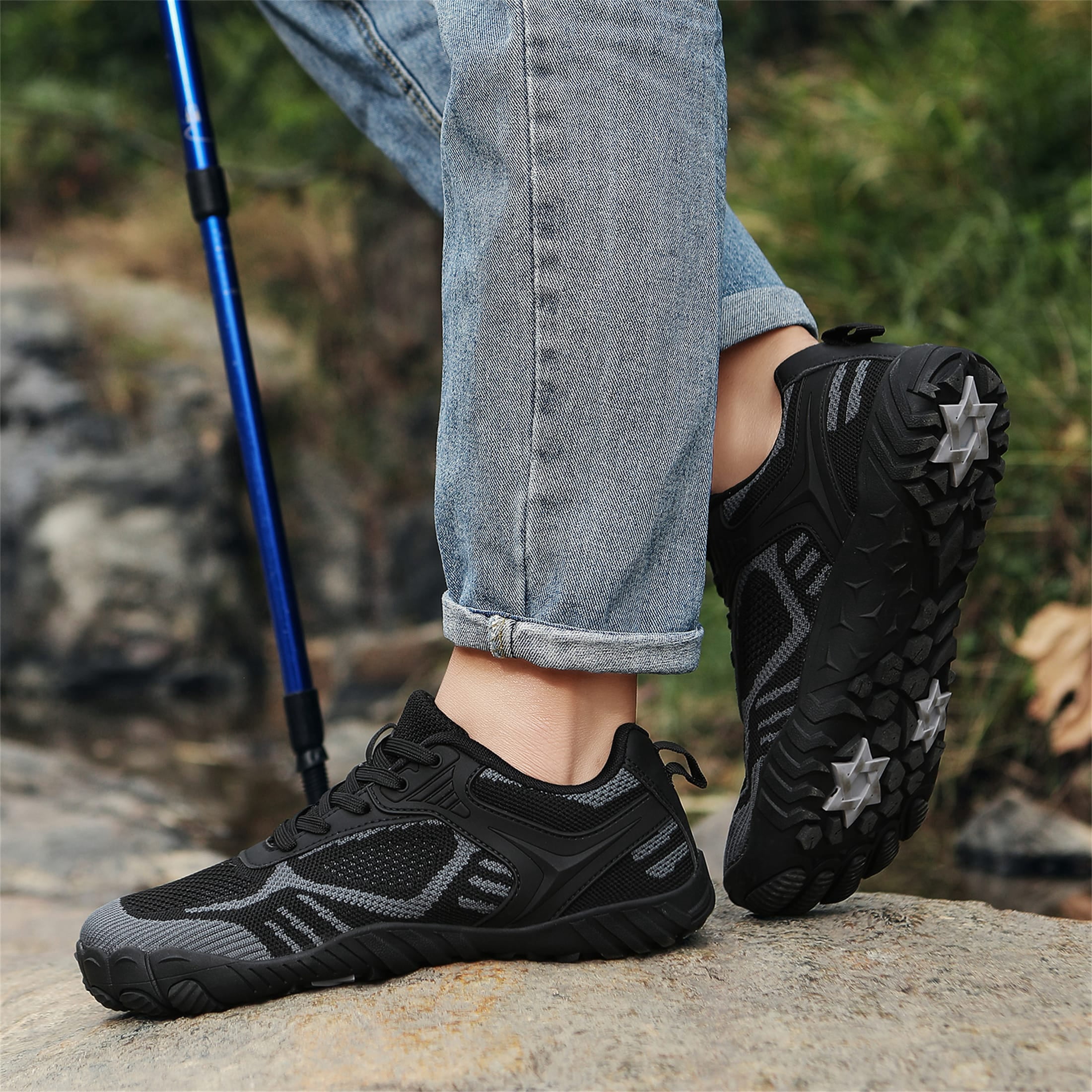 LASUDRAA Men Women Wide-Foot Barefoot Hiking Shoes, Lightweight Fly-Woven Trail Sneakers with Anti-Slip Sole for Walking & Fitness