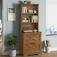 thumbnail image 7 of 2 Drawer File Cabinet with Lock, Wood Filing Cabinet fits Letter, Legal, A4 Size, Hanging File Folders, Farmhouse File Cabinets for Home Office with Adjustable Storage Shelf (Brown), 7 of 7