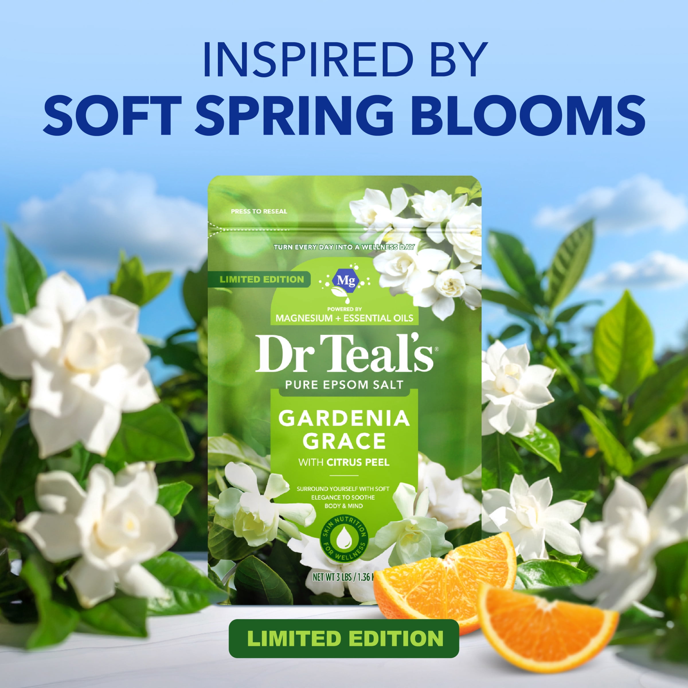 (4 pack) Dr Teal's Epsom Salt Magnesium Soak, Gardenia Grace, 3 lbs