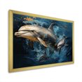 Designart "Graceful Dance Blue Dolphins IV" Animals Framed Wall Art