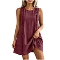 thumbnail image 3 of SROBPTY Dresses for Women Solid Sleeveless Crew Neck with Pockets Straight Short Sundress for Everyday Wear, 3 of 5