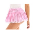 thumbnail image 4 of iiniim Women Mini Skirt Lace Hem Gingham Skirts Crossdress Club Rave Party Pink X-Small, 4 of 7