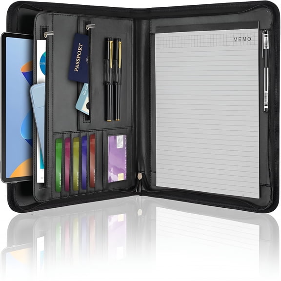 CCOCC 2026 New Leather Padfolio Portfolio Binder Organizer,With 25 Pages Notepad&13"Tablet Sleeve,Conference Meeting Business Zipper Folder for Letter Size A4 Legal Writing Pad Document Men