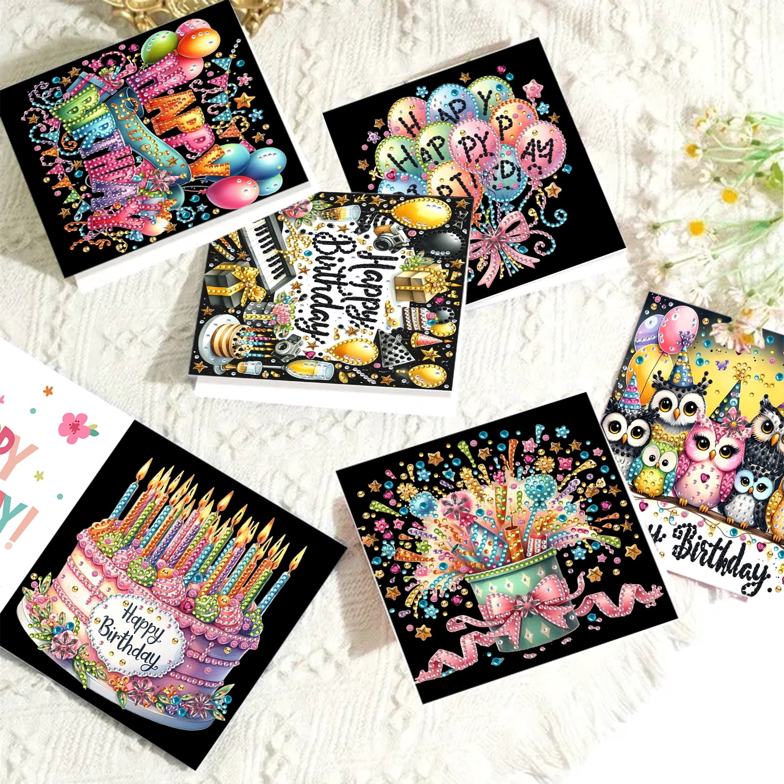 FLOPESN 24Pcs DIY Folding Greeting Card Diamond Art Painting Creative Design Blessing Card Set for Birthday Crafts Gift