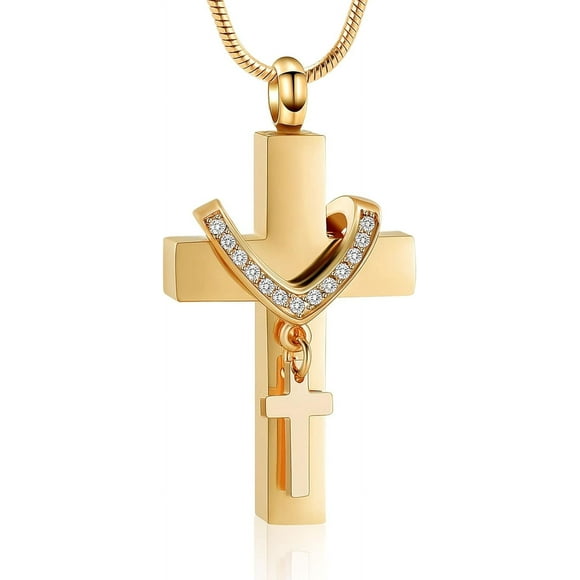 EcoNesxp With mini keepsake urn memorial jewelry gold cross urn necklace ash pendant cremation jewelry