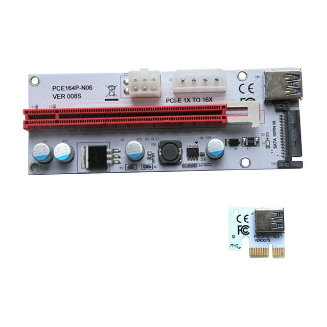 Langgg 6Pcs VER008S 4Pin SATA 6PIN PCI PCIE PCI-E Riser Card 008s 008 Adapter 1X to 16X USB3.0 Extender red 1Set