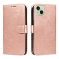 thumbnail image 2 of Dteck Pattern Case for iPhone 15,Magnetic Leather Butterfly Floral Embossed Flip Case Card Slots Wallet Stand Cover with Wrist Strap for iPhone 15,Rosegold, 2 of 7