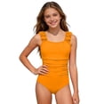 thumbnail image 2 of EliteGoogv Girls One Piece Swimsuit Sleeveless Ruffle Strap Ruched Waist Back Cutout Bathing Suit For Beach Pool Summer,Yellow,15, 2 of 6
