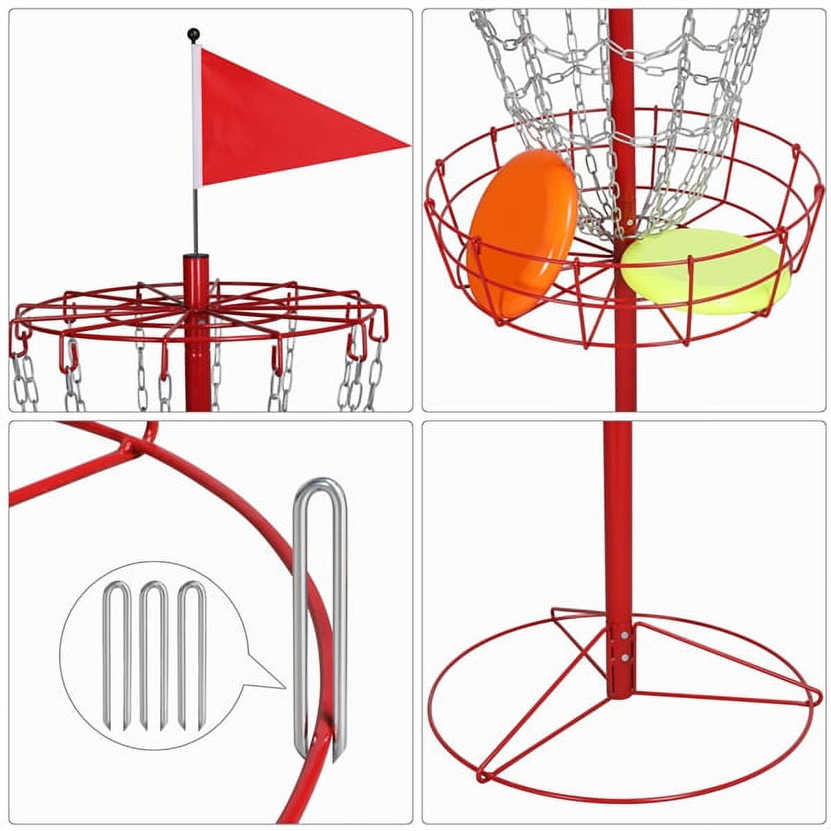 Alden Design 12-Chain steel Disc Golf Goal for Target Practice, Red
