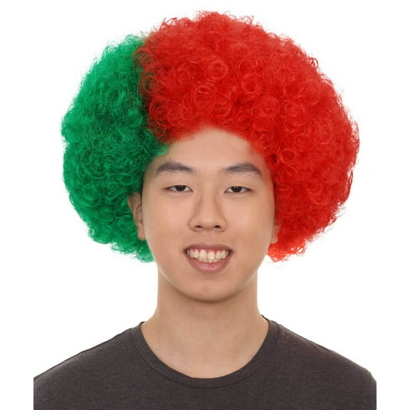 HPO Adult Unisex Patriotic Portugal Sport Flag Sport Fun Wig | Red & Green Color Wig Synthetic Fibers