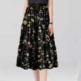 thumbnail image 4 of WTOBBY Women's Casual Floral Print Drawstring Skirt Elastic Waist Maxi Skirt Lightweight Summer Beach Skirt Flowy Tiered Boho Long Skirt with Waist Tie,Black L, 4 of 4