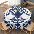 thumbnail image 3 of Blue and White Pioneer Flower Round Tablecloth 60" X 60",Wrinkle Wipeable Table Cloth for Kitchen Dining Room Picnic Patio Party, 3 of 6