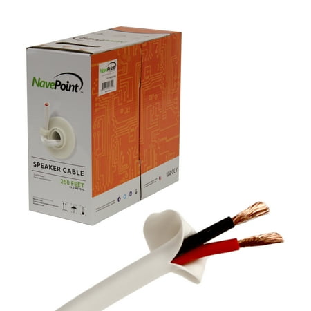 Bulk Audio Snake Cable NavePoint 250ft In Wall Audio Speaker Cable Wire CL2 14/2 AWG Gauge 2 Conductor Bulk White ()