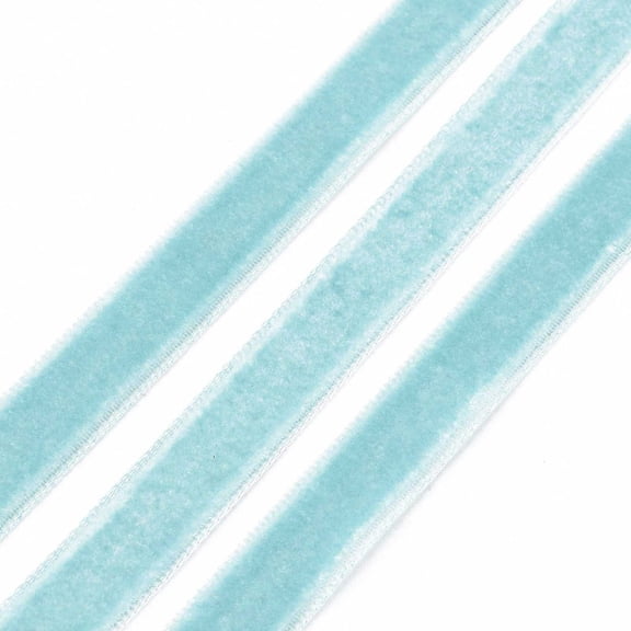 50 Yards 3/8 Inch Cyan Thin Velvet Ribbon Single Faced Soft Velvet Fabric Bulk Rolls Narrow Vintage Ribbons with Spool