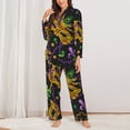 thumbnail image 2 of Pofeuu Mardi Gras Surface Print Womens Pajamas Set Long Sleeve Sleepwear Button Down Nightwear Soft Pj Lounge Sets Button Down Pajamas Women-Medium, 2 of 7
