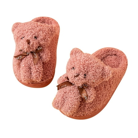 

EUBUY Winter Warm Furry Bunny Slippers Cute Cosy Fluffy Indoor Household Cotton Shoes Pink for Size 32/33