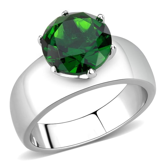 High polished (no plating) Stainless Steel Ring with Synthetic Synthetic Glass in Emerald for Women Emerald Stone Color Style TK52005 Size 10