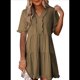 thumbnail image 1 of Vestido Informal de Mujer con Escote en V, Corta, Corte A y Volantes, Color Caqui, Talla XXL, 1 of 5