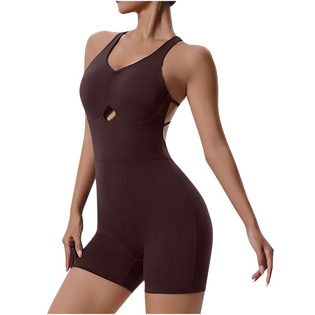 Lenpel Jumpsuits for Women Seamless Sleeveless Strap Square Neck Half Zip Backless Bodycon Rompers Workout Overall Shorts