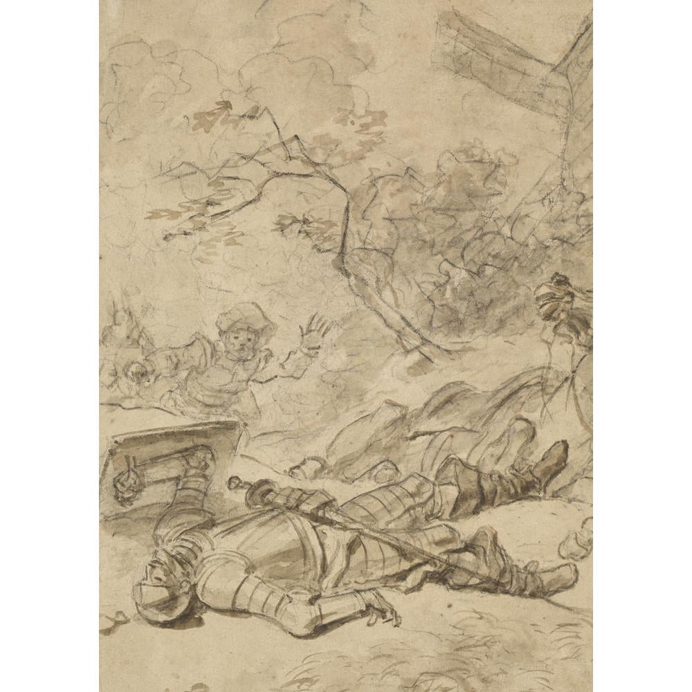 Jean-Honoré Fragonard 11x14 Black Modern Framed Museum Art Print Titled - Don Quixote Defeated by the Windmill (1780s)