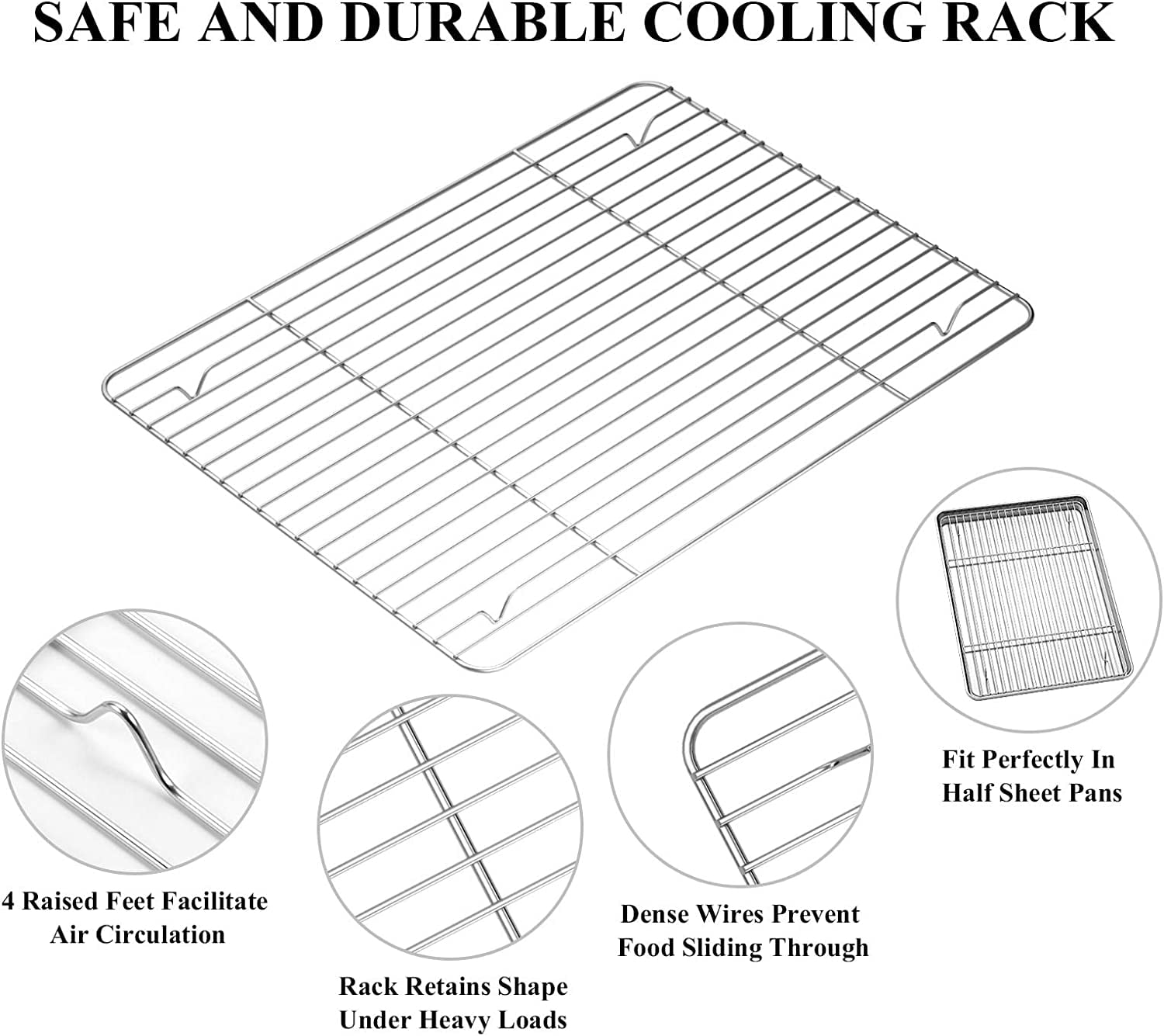 Stainless Steel Baking Sheet with Rack Set [1 Pans + 1 Racks], Cookie Sheet with Cooling Rack, Cookie Pans for Roasting Grilling,Size 10.4"x 8" , Non Toxic & Heavy Duty & Easy Clean,Dishwasher Safe