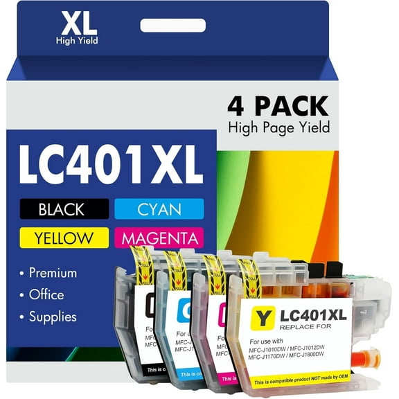 Printer Ink LC401XL LC401 XL Ink Cartridges for Brother 401XL MFC-J1010DW MFC-J1012DW MFC-J1170DW Printer 4 Pack