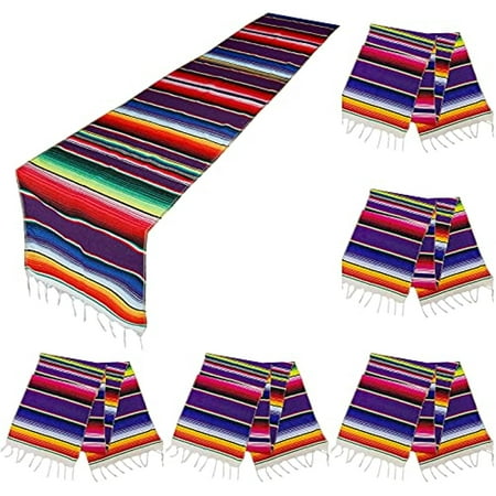 

Ninesung 6 Pack Violet Cotton Mexican Serape Table Runner 14 x 84inches Handwoven Fringe Serape Blanket Table Runner for Cinco De Mayo Fiesta Party Supplies
