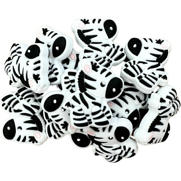 Zebra Silicone Focal Beads  12 Pack Zoo Animal Safari Theme Bulk Wholesale Cute Animal Keychain Making Kit Beaded Pen Freshie Hanger
