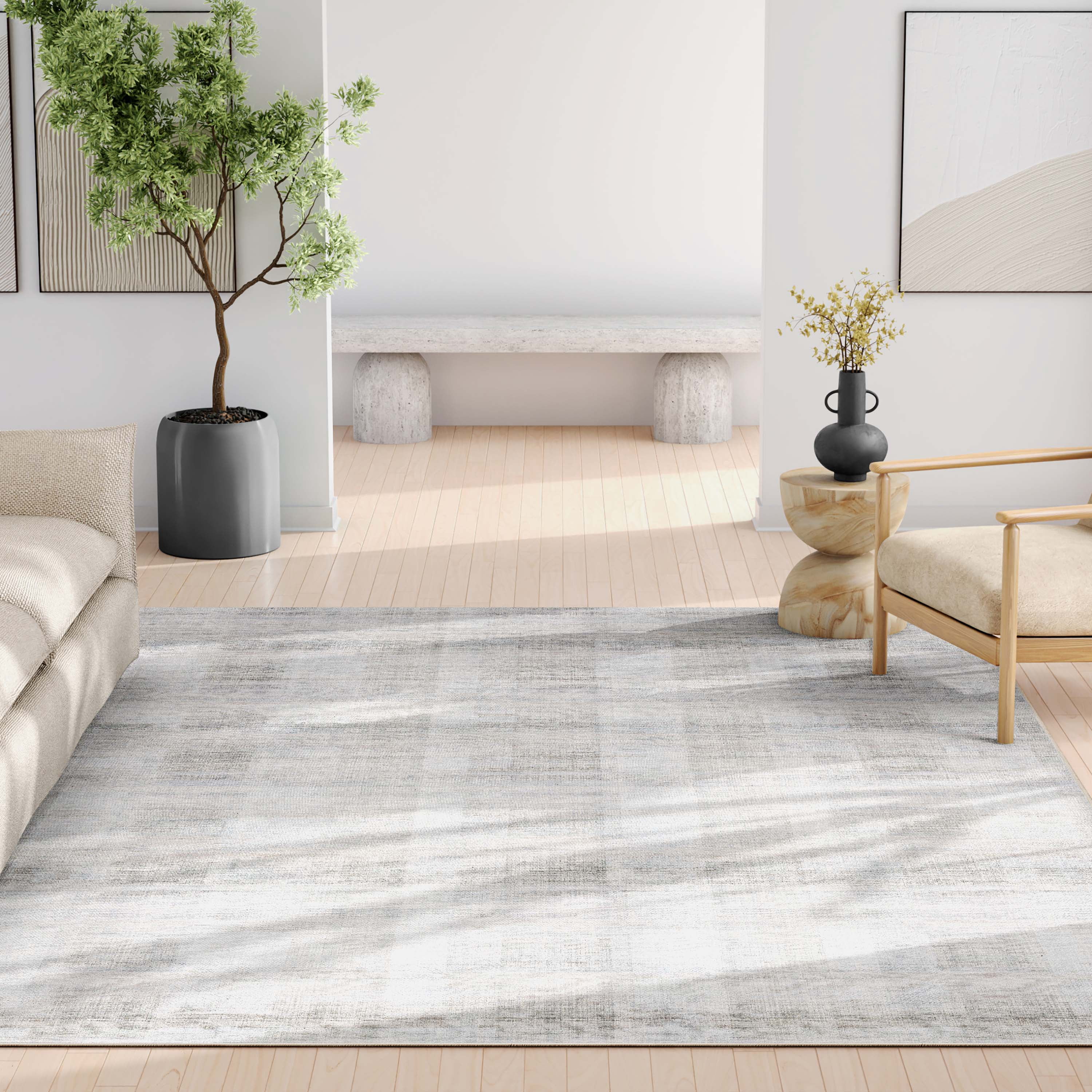 Well Woven Abstract Parquet Modern Retro Plaid Flat-Weave Beige 7'7" x 9'10" Area Rug