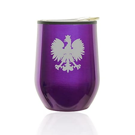 

Stemless Wine Tumbler Coffee Travel Mug Glass with Lid poland Polish EAGLE (Royal Purple)