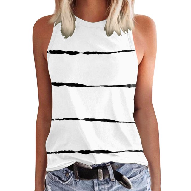 Ladies Solid Color Vest Sleeveless Summer T Shirt Round Neck Top
