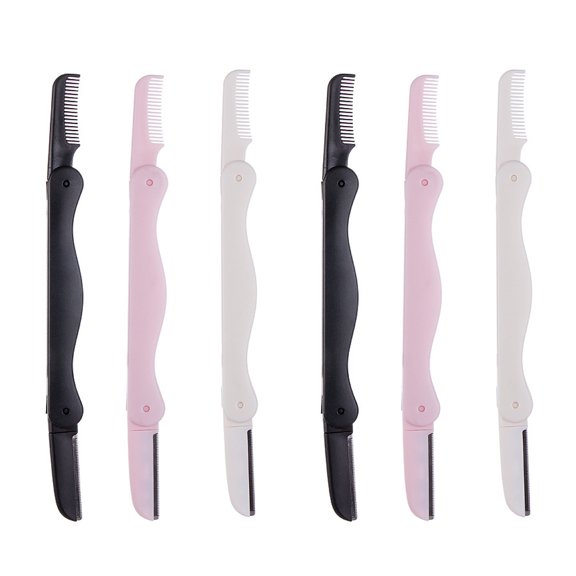 Juego de 6 afeitadoras portátiles para cejas, recortadoras de doble cara, kit de afeitado y depilación para el hogar y el exterior (rosa y blanco, negro y rosa, blanco y negro)