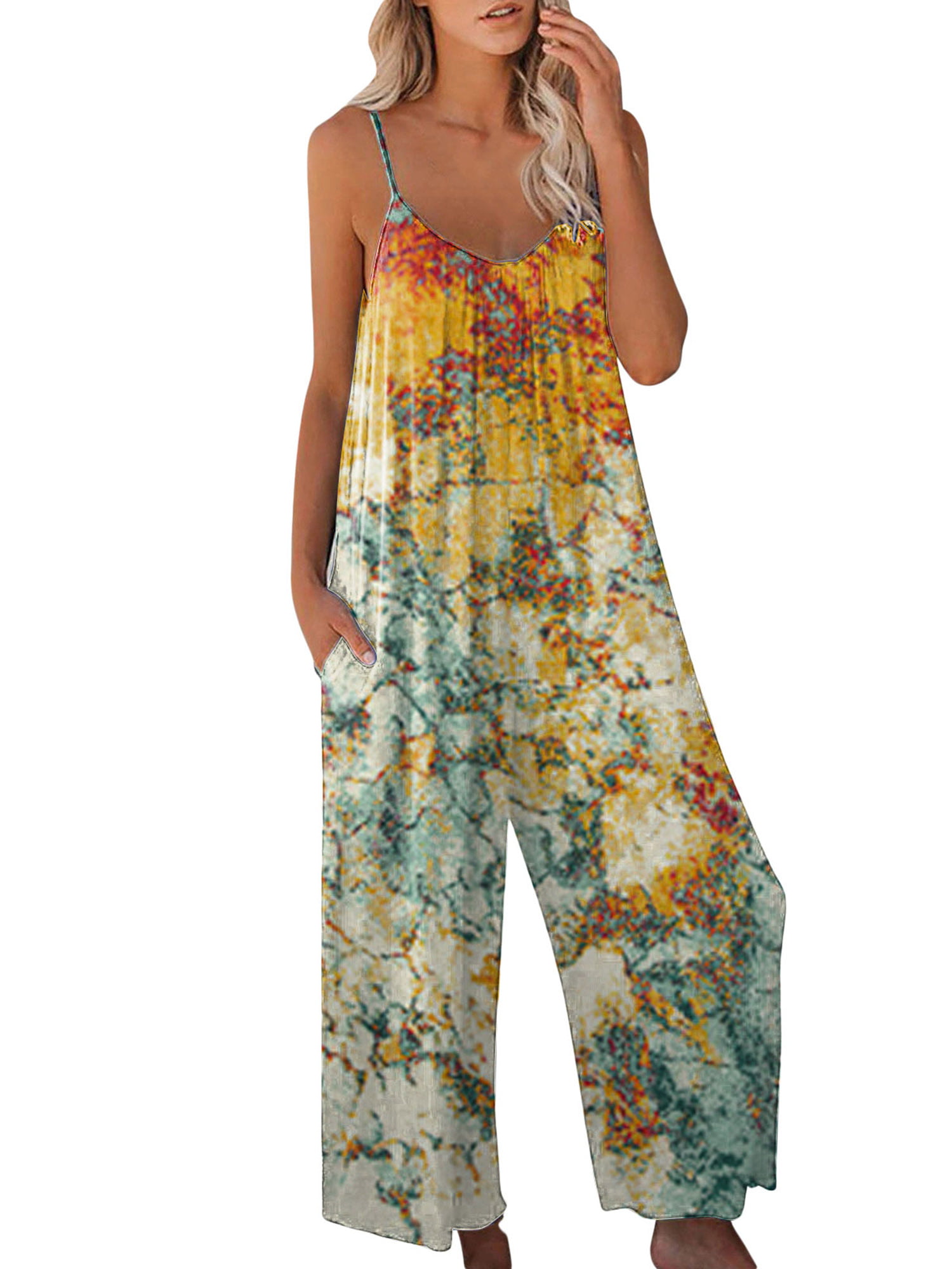 FS Collection Synthetic Boho Flora Print Halter Neck Jumpsuit Womens Clothing Jumpsuits and rompers Full-length jumpsuits and rompers 